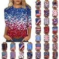 thumbnail image 1 of Frostluinai T-Shirt Patriotique pour le Memorial Day Hauts pour Femmes Col Rond Manches 3/4 Hauts de Détente Grande Taille T-Shirts Floraux Rouge Blanc et Bleu, 1 of 5