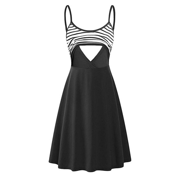 Aqestyerly Robe d'Allaitement de Maternité Sans Manches à Imprimé à Bretelles Mode Allaitement pour Femmes Enceintes Vêtements de Grossesse Confortables HWRETIE