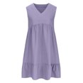 thumbnail image 4 of Yuyuzo Robes d'Été pour Femmes Sans Manches à Col en V Mini Robe T-Shirt Plissée à Volants Fluide Plage Vacances Robes d'Été, 4 of 6