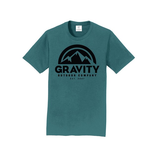 Gravity Outdoor Co. T-Shirt à Manches Courtes - Vert Marin - Logo Noir - Grand