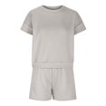 thumbnail image 5 of Mikilon Ensemble de Sport Confortable pour Femmes Couleur Unie Nouvelle Mode Décontractée Haut à Manches Longues et Short Ensemble de Haut/chemise à Col Rond Gris L, 5 of 5