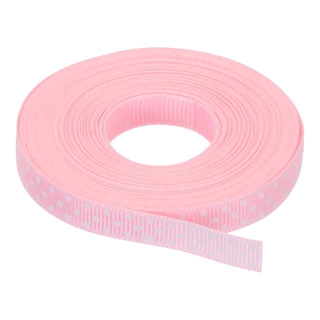 Uxcell Grosgrain Ribbons with White Dots Ribbon Bow Decoration Crafts Gift Wrapping Wedding Pink 10 Yards 3/8 Inch