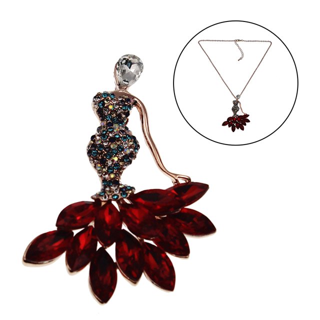 Brooch Pin Fashion Elegant Dual-Purpose Crystal Mermaid Shape Necklace Rhinestone Brooch Lapel Pin with Chain