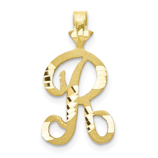Diamond2Deal 10K Yellow Gold Grooved Letter R Initial Pendant for Women