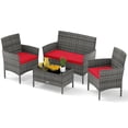 thumbnail image 1 of Gymax Ensemble de 4 Meubles de Patio avec Coussins Lavables et Table Basse en Verre Trempé Rouge, 1 of 7