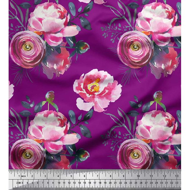 Soimoi Purple Rayon Fabric Peony And Ranunculus Floral Decor Fabric Printed Yard 42 Inch Wide