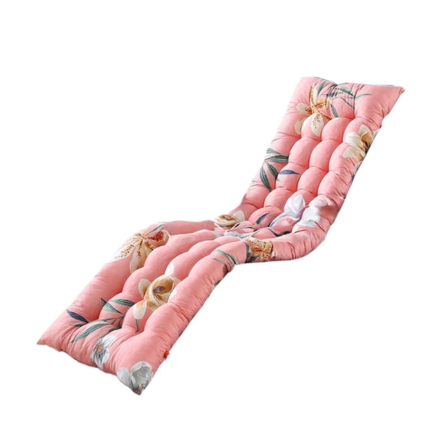 SLYNSHome Clearance Lounger Cushions Rocking Chair Cushions with Print Non-Slip Soft Rocker Chair Pads for Indoor Outdoor Furniture. The cushion features a vibrant floral print on a pink background, made from pearl cotton and polyester for softness and durability. Measuring 120x48cm (47.24x18.89in), it is thickened for comfort and includes straps for secure attachment to rocking chairs. Suitable for indoor and outdoor use, it provides cozy seating for living rooms, patios, or balconies.