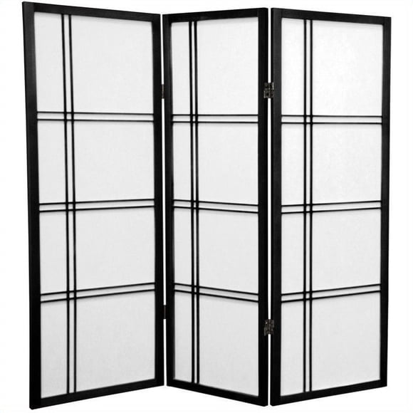 Oriental Furniture 4' Tall Shoji Screen with 3 Panel in Black