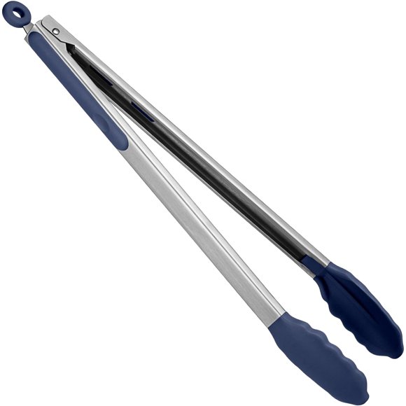 Pinces de Cuisine Résistantes à la Chaleur 480 °F : U-Taste Pince de Cuisson en Silicone 16 Po avec Embouts en Caoutchouc Antiadhésifs Fermement Scellés et Poignée en Acier Inoxydable 18/8 Revêtue de Silicone et Loquet Lisse pour Servir le Gril (Bleu)