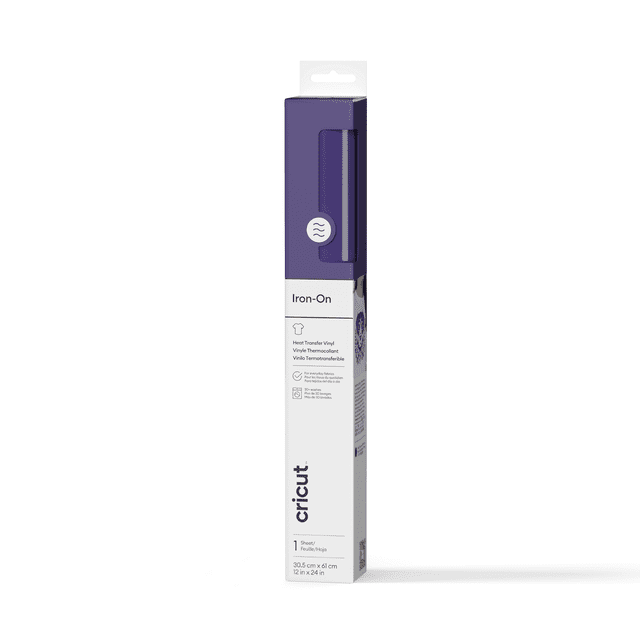 Cricut® Iron-On Vinyle Thermocollant Violet de 2 Pi en Emballage Rectangulaire Mesurant 12 Po par 24 Po, Optimisé pour les machines de Découpe Cricut et les presses à Chaud, Convient à la Personnalisation des Tissus et à la Superposition de designs dans les Projets d'Arts et d'Artisanat.