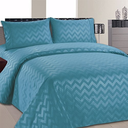 Beverly Hills Chevron Collection 1800 Series Ultra Soft Wrinkle Resistant Solid Color Sheet Set (King, Aqua)