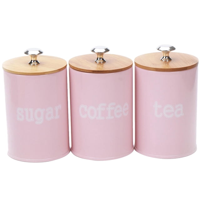 Metal Sugar Tin Jar Container Candy Sealed Cans Storage Box, Set of Pink