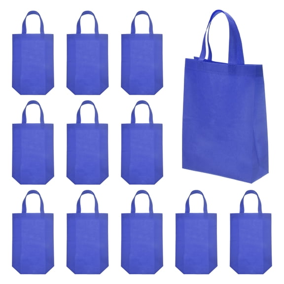 Uxcell Sacs-cadeaux Réutilisables, (4 x 10 x 14 Pouces, Bleu) (12 Pcs), Sac à Provisions Non Tissé en Tissu, Sacs Lavables Pliables Petit Fourre-Tout avec Poignées, Convient pour - Anniversaire/quotidien/affaires/fête