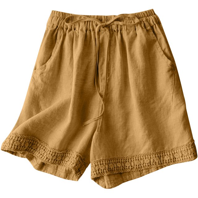 Summer Clearance! Womens Plus Size Pants,Summer Pants for Womens,Womens Solid Color Retro Hook Flower High Waisted Drawstring Shorts