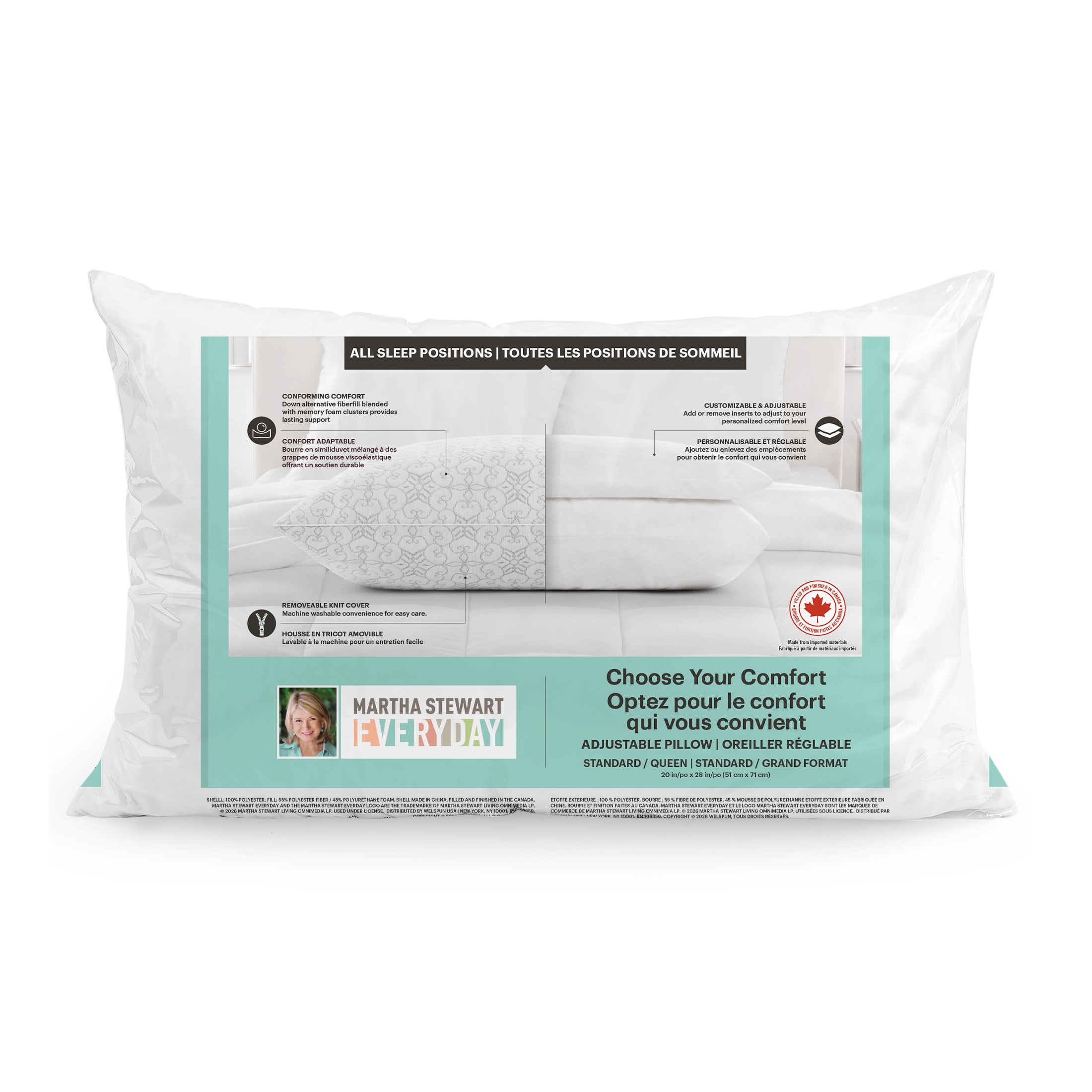 Martha Stewart Everyday Choose Your Comfort Standard / Queen Adjustable ...