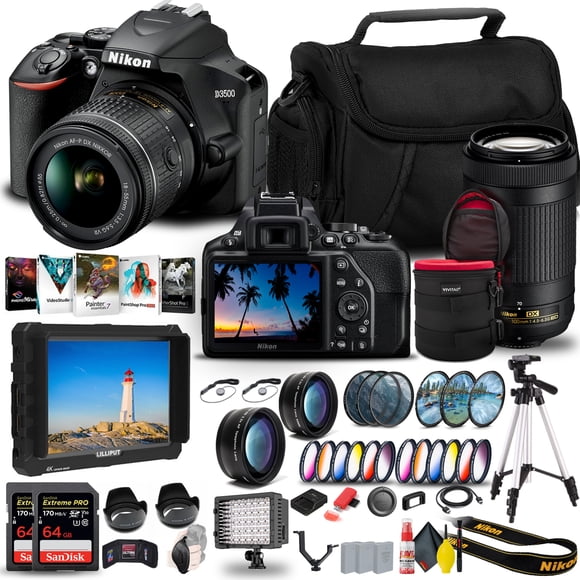 Nikon D3500 DSLR Camera with 18-55mm and 70-300mm Lenses (1588) + 4K Monitor Storage Bundle