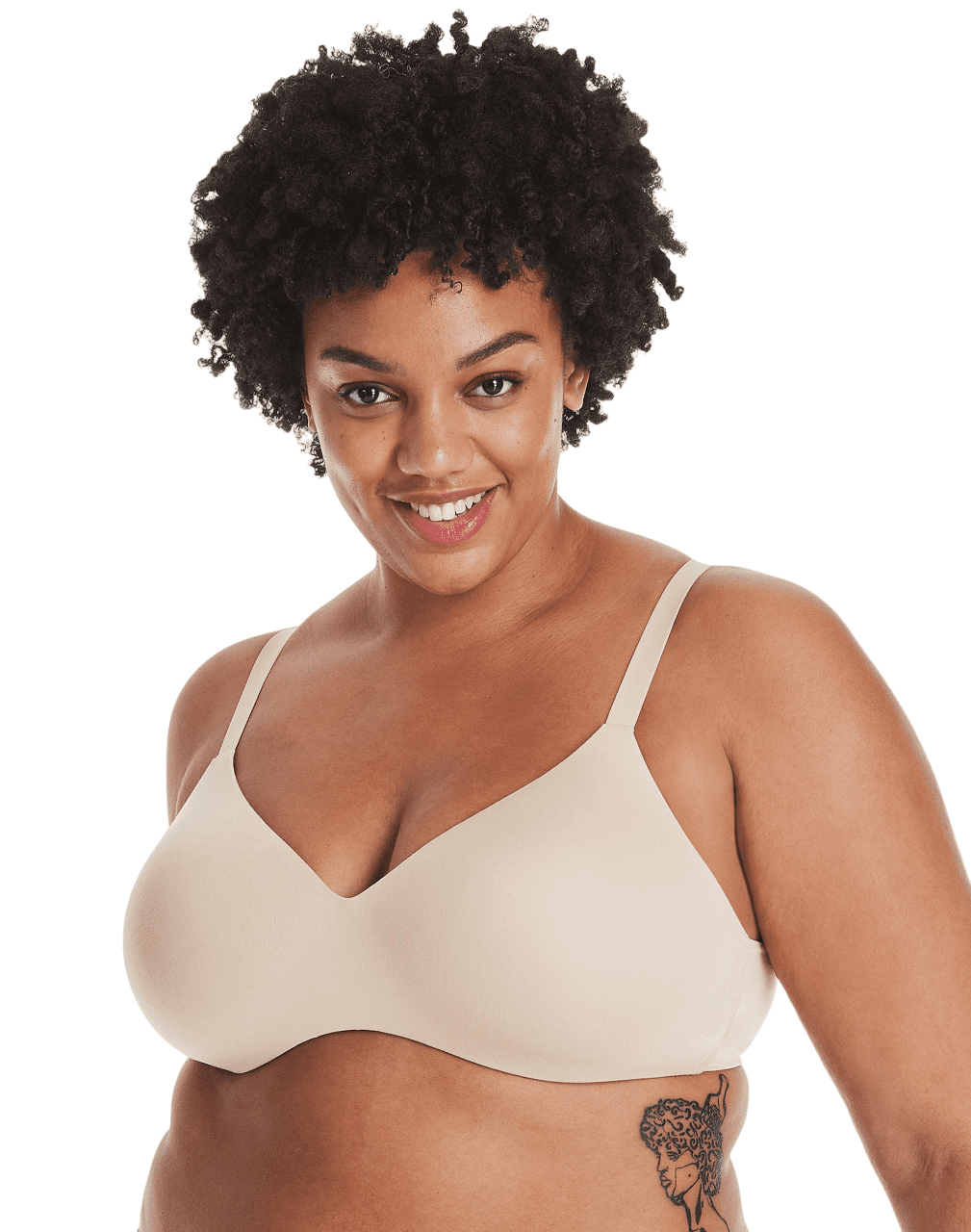 Hanes Womens Concealing Petals Wireless Bra with Convertible Straps, L, Nude
