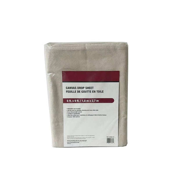 Toile de Toile Antichute Pliée et Emballée, Mesurant 6 Pi par 9 Pi (1,8 m par 2,7 m), Fabriquée en Toile de Coton Naturel Lourde de 8 oz avec Tissage Serré, Lavable et Réutilisable, Idéale pour la protection de la surface pendant la Peinture, le Nettoyage et Autres Tâches.
