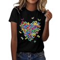 thumbnail image 1 of JIRNDf Hauts d'Été pour Femmes T-Shirts Tendance Décontractés Col Rond Manches Courtes Imprimés Stylés Confortables Mignons T-Shirts Graphiques pour Femmes Chemises Noir P, 1 of 4