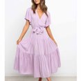 thumbnail image 4 of Birdeem Robe Décontractée Mode Femme Couleur Unie Col en V à Lacets Manches Évasées Robe à Empiècements, 4 of 6