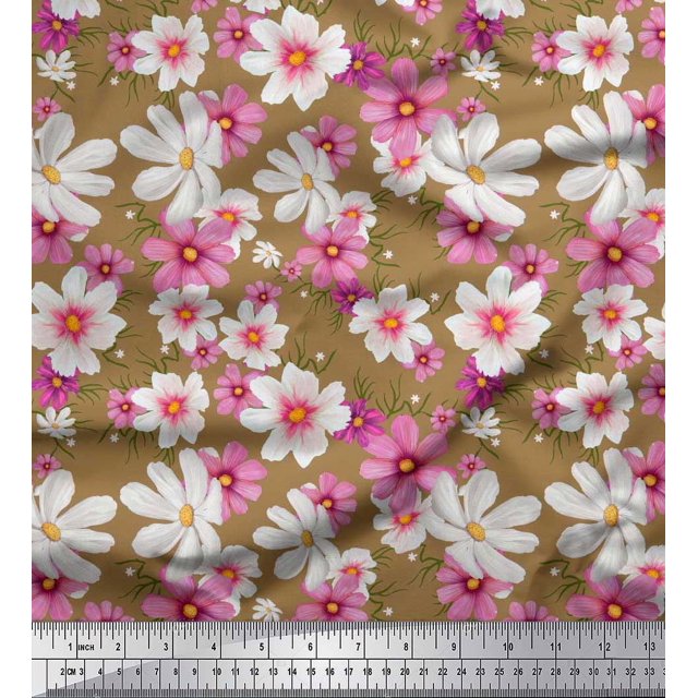 Soimoi Tissu Satin Modal Cosmos Floral Imprimé 1 Yard 42 Pouces de Large