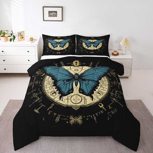 Erosebridal Ensemble de Literie Papillon Boho Bleu, Couette Astrologie Hippie, Réversible 2 Pcs