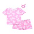 thumbnail image 1 of Girls Ribbed Short Sleeve Top and Shorts Pajama Set with Scrunchie  3-Piece  Sizes 4-16, 1 of 4
