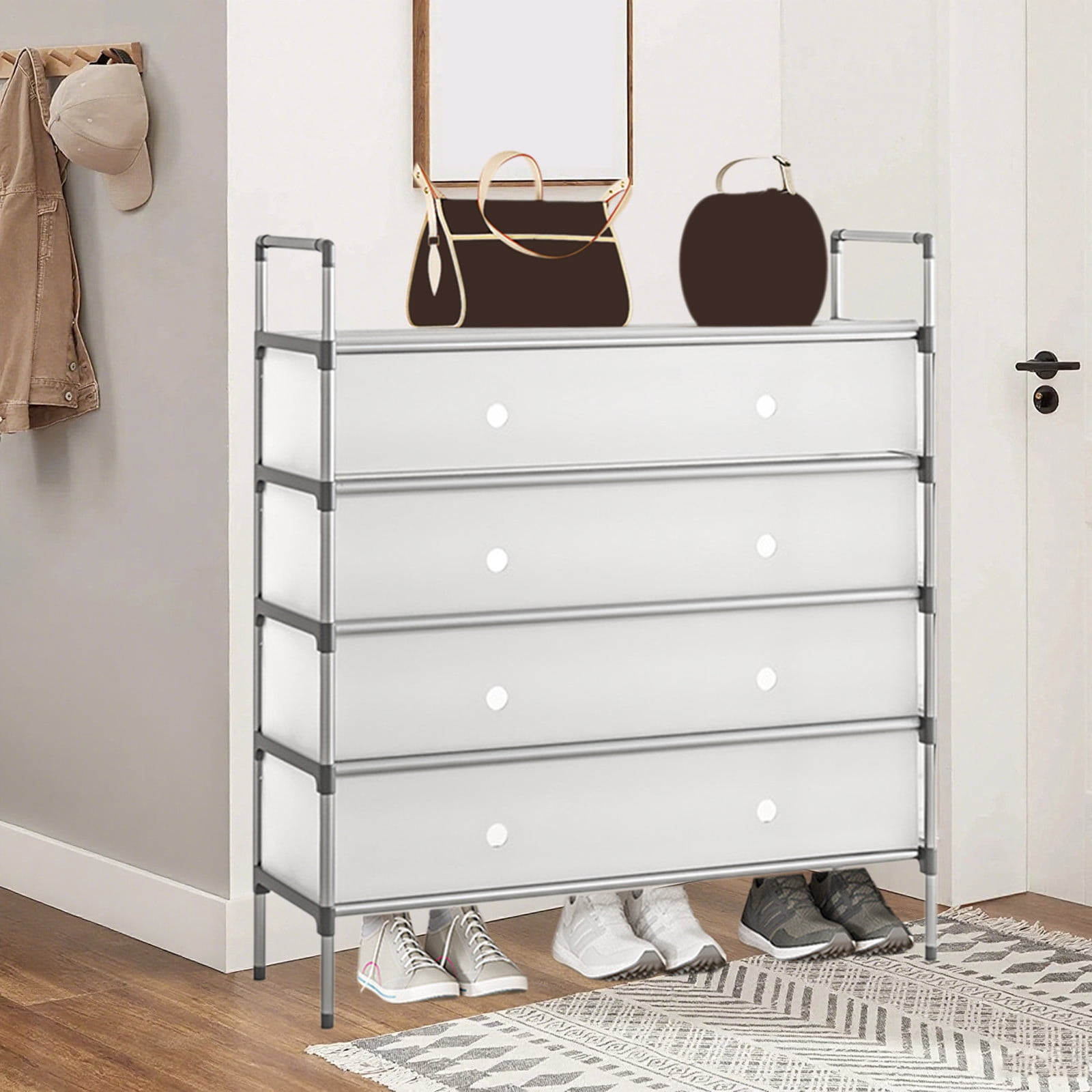 Amzcrzy Plastics Shoe Rack Multi-Layer Shoe Rack Dusts-Proof Stackable Shoe Rack Storage Rack Sturdy Metal and Plastic Material Ideal for Closets Bedrooms Hallways Living Rooms Shoe Rack Dresser