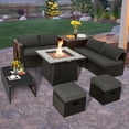 thumbnail image 2 of Patiojoy 9 Pieces Outdoor Patio Furniture Set with 35-Inch Propane Fire Pit Table Outdoor PE Wicker Space-Saving Sectional Sofa Set with Storage Box and Cushions Gray, 2 of 10