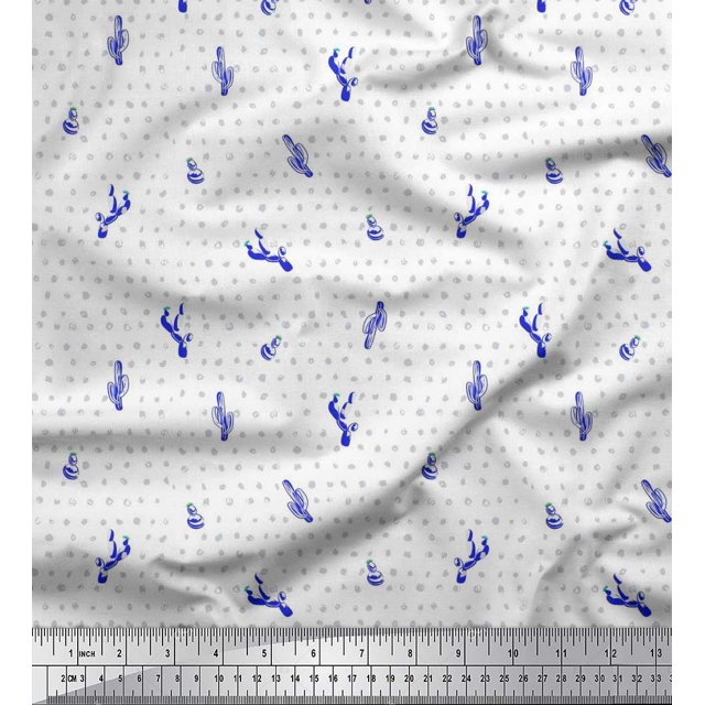 Soimoi polyester Crepe Fabric Brush Stroke & Cactus Tree Print Sewing Fabric Yard 42 Inch Wide