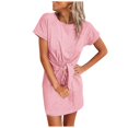 thumbnail image 2 of Gspmoly Robe pour Femme, Robe Décontractée et Tendance pour Femme à Col Rond Coloré avec Lien, Manches Courtes, Robe Formelle pour Femme, Cadeaux de Vacances, 2 of 3