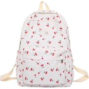 VogueV Kids Cherry Print Backpack - Lightweight School Bag with Padded Straps White