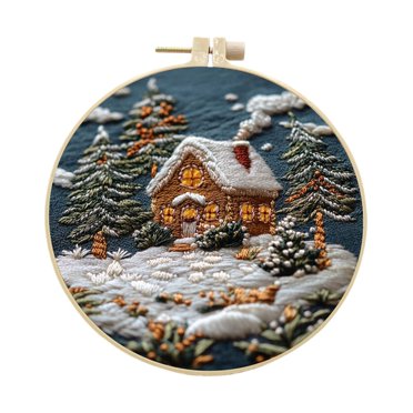 Christmas Embroidery Craft Kits ,Hand Christmas DIY Embroidery Patterns Stamped Kit Adults Kids Beginners Stamped Embroidery Kit 。 (Warm Christmas B)