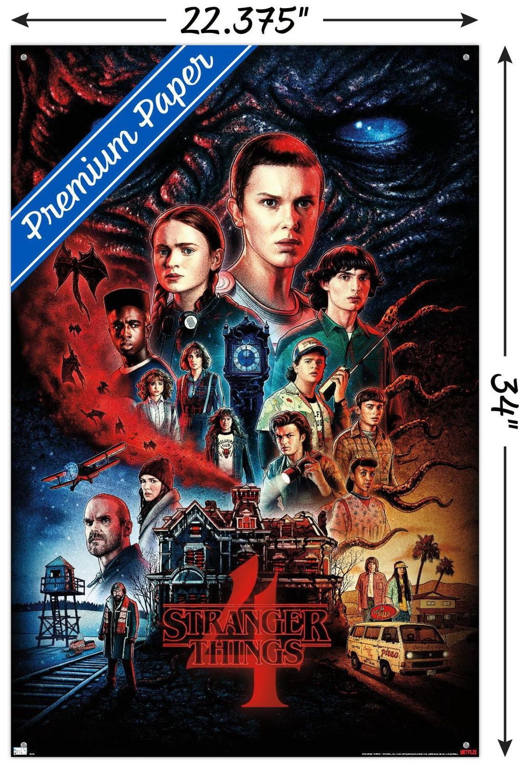 Netflix Stranger Things: Season 4 – One Sheet 22.375" x 34" Wall Poster with Beechwood Magnetic Frame, by Trends International