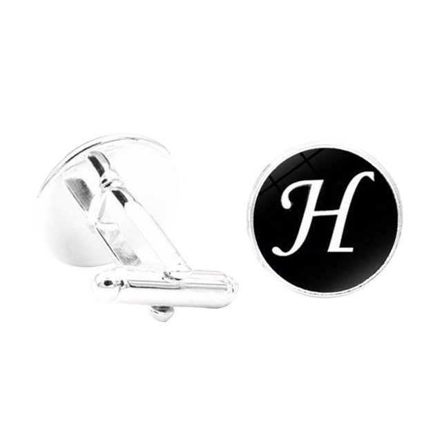 fastboy 1 Pair Men's Letter Cufflink Wedding Formal Initial Alphabet Stainless Steel Cufflink, Letter H