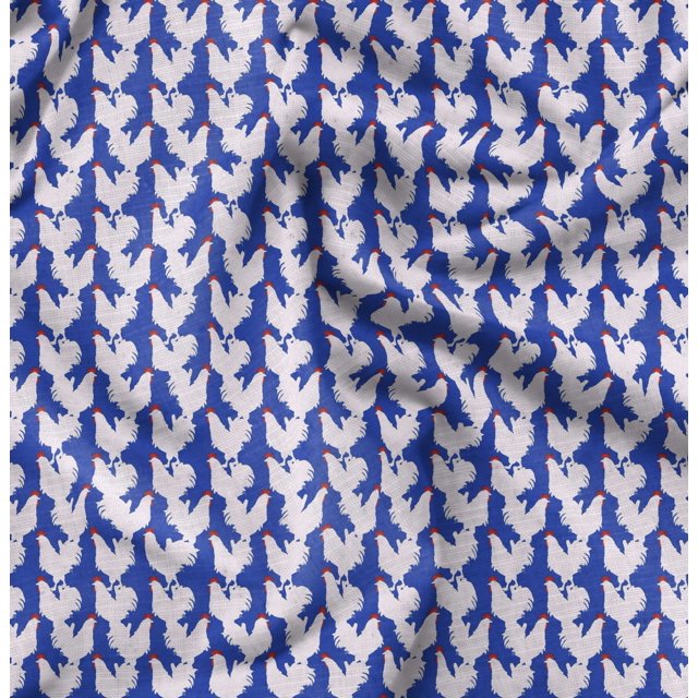 Soimoi Blue Poly Georgette Fabric Hen Bird Print Fabric by Yard 52 Inch Wide