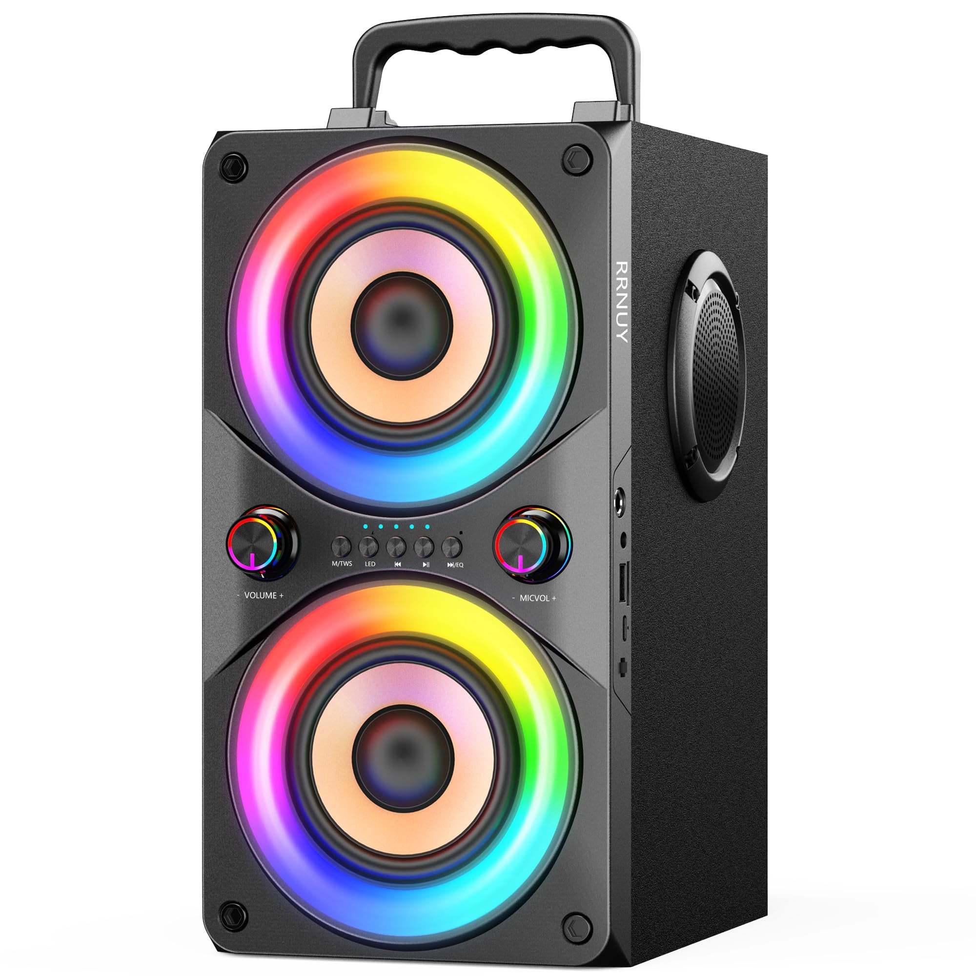 RRNUY Bluetooth Speaker 100W Portable Big Powerful Deep Bass Loud Sound Wireless Boombox with Subwoofer TWS LED Lights DSP Large Wooden Speakers for