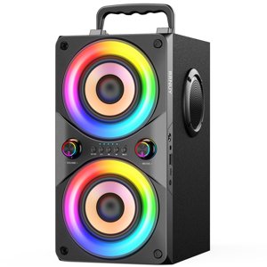 RRNUY Haut-parleur Bluetooth 100W Portable Big Powerful Deep Bass Loud Sound Boombox sans fil avec Subwoofer TWS LED Lumières DSP Grands haut-parleurs en bois pour