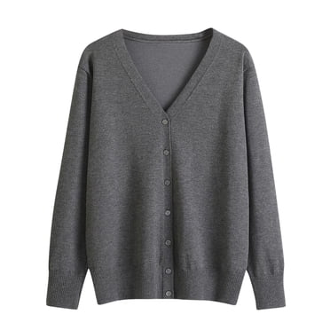 HWRETIE Women Spring Cardigan Sweater V Neck Long Sleeve Oversized Knit Jacket Casual Outerwear