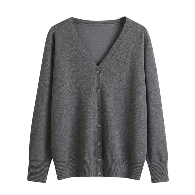 VgaVtl Long Sleeve Womens Sweaters V-Neck Womens Cardigan Sweaters Button up Regular Gray Solid Color Knitted Sweaters