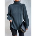 thumbnail image 2 of EYIIYE Chandail d'Automne et d'Hiver pour Femme à Manches Longues, Col Roulé, Tricot, Chandail, Couleur Unie, Ourlet Fendu, Long Tricot, Chandail, Ample, Décontracté, Confortable, Hauts, 2 of 8