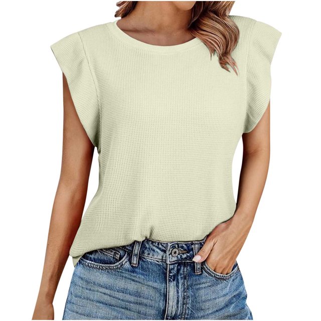 Yuyuzo T-Shirts d'Été pour Femmes à Manches Cap, Col Ras du Cou, T-Shirts Unis, Coupe Ample, T-Shirts Décontractés