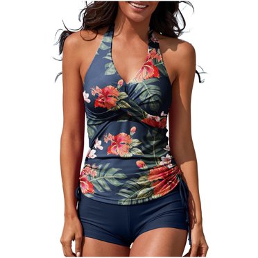 Amzcrzy Swimwear for Women Durable Fashion Women Halter Tankini Bathing Suits Sexy Slimming Tummy Control Swimsuits 2 Pieces