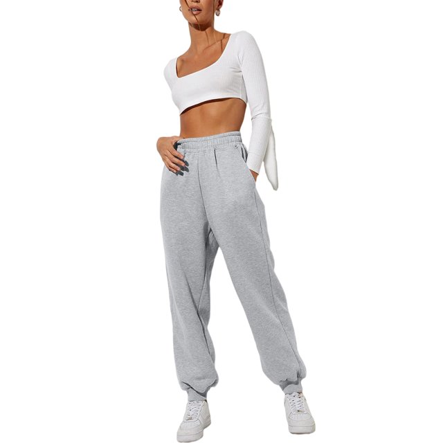 Innerwin Jogger Pants With Pockets Women Trousers Sports Solid Color Lounge Sweatpants Grey S
