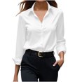 thumbnail image 1 of Yanlir Chemisier Haut à Revers en Satin Uni pour Femme, Printemps Automne, Col Rond, Mode Décontractée, Blouse à Boutons, Chemise Confortable pour le Bureau, le Travail, le Port Quotidien (Blanc, TG), 1 of 6