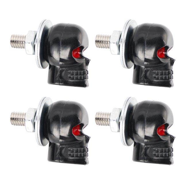 4x Motorcycle Bike Plastic Black Skull License Plate Bolt On Screw On Frame Nut