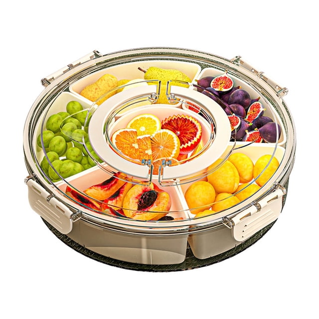 4.5l Sealed Rotating Vegetable and Fruit Tray Rotating Veggie Tray with Lid and Handle Portable Clear Snackle 360 Rotatable Divided Serving Snack Candy