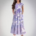 thumbnail image 2 of Yanlir Robe Décontractée d'Été pour Filles, Manches Courtes, Col Rond, Imprimé Mode, Robe Trapèze avec Poches pour Confort Quotidien 6-13 Ans (Violet#4, 12-13 Ans), 2 of 7