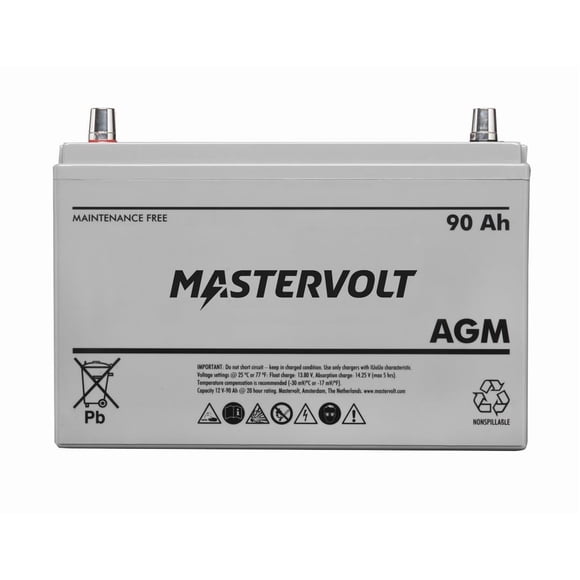 Mastervolt Battery 62000900 AGM Series; Group 31 AGM; 12 Volt; 570 Cold Cranking Amps; Top Terminal; 13 Inch Length; 6.8 Inch Width; 8.7 Inch Height