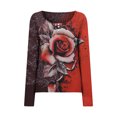 thumbnail image 5 of CEHVOM Femmes Aguichant Ajusté Boutons Décontracté Imprimé Manches Longues Col Rond Chemises Blouses Hauts, 5 of 5